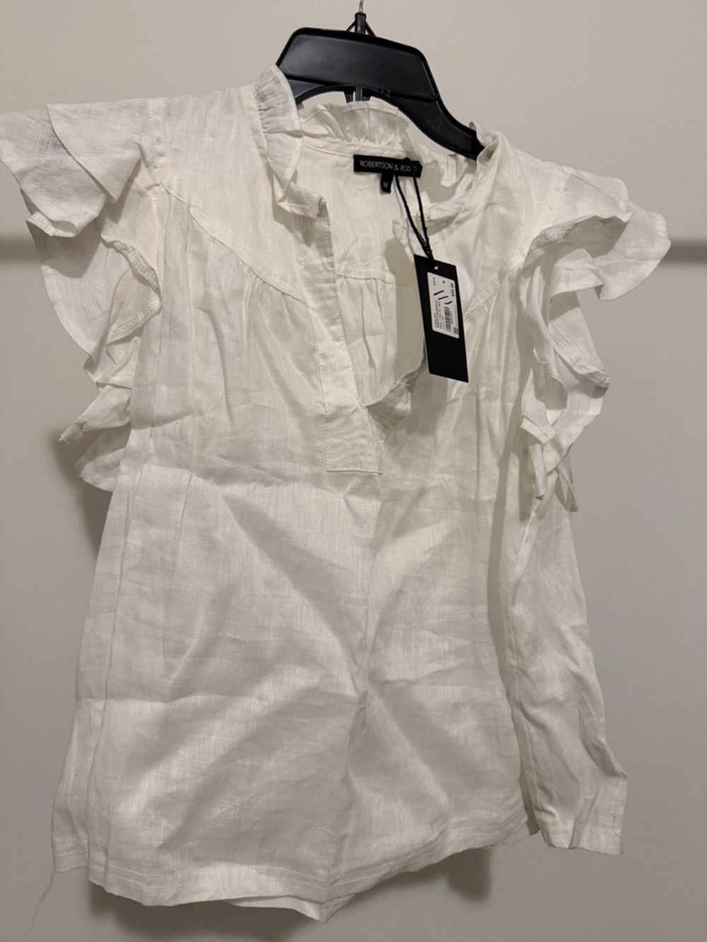 White Ruffle-Sleeve V-Neck Blouse